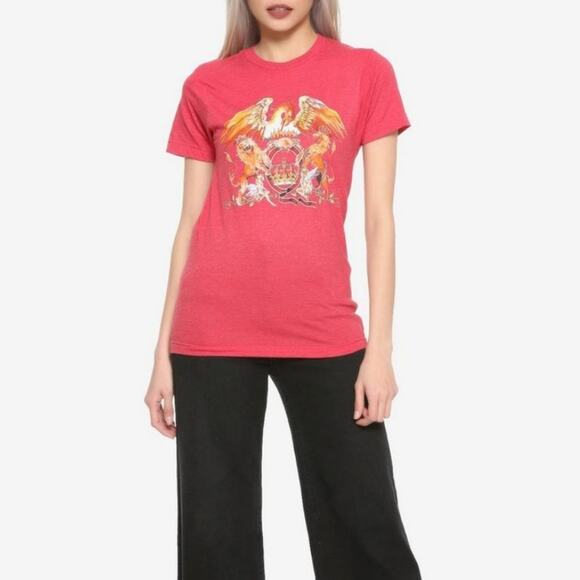 NEW Hot Topic Queen Red Crest Graphic Burnout Logo Short Sleeve T-Shirt - Picture 2 of 8